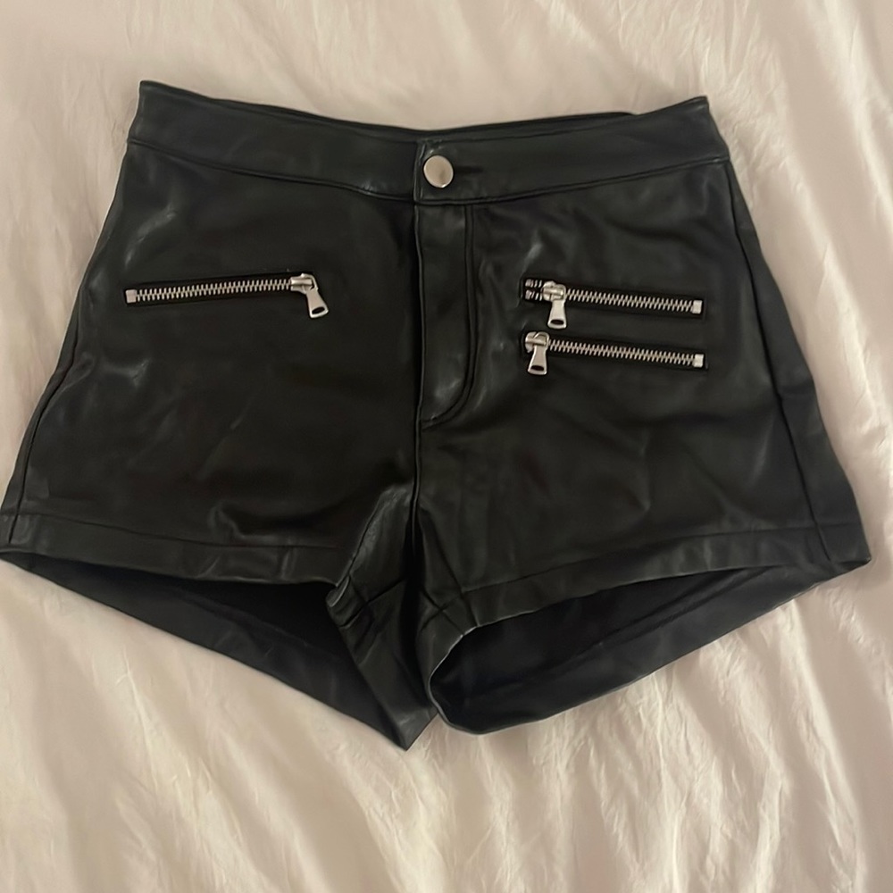 High waisted pleather shorts.